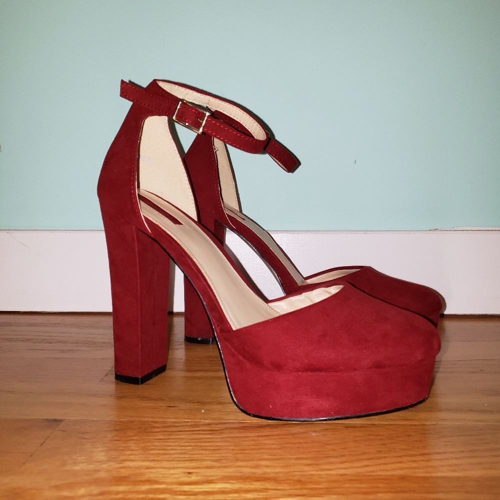 Faux Suede Red Platform Heels